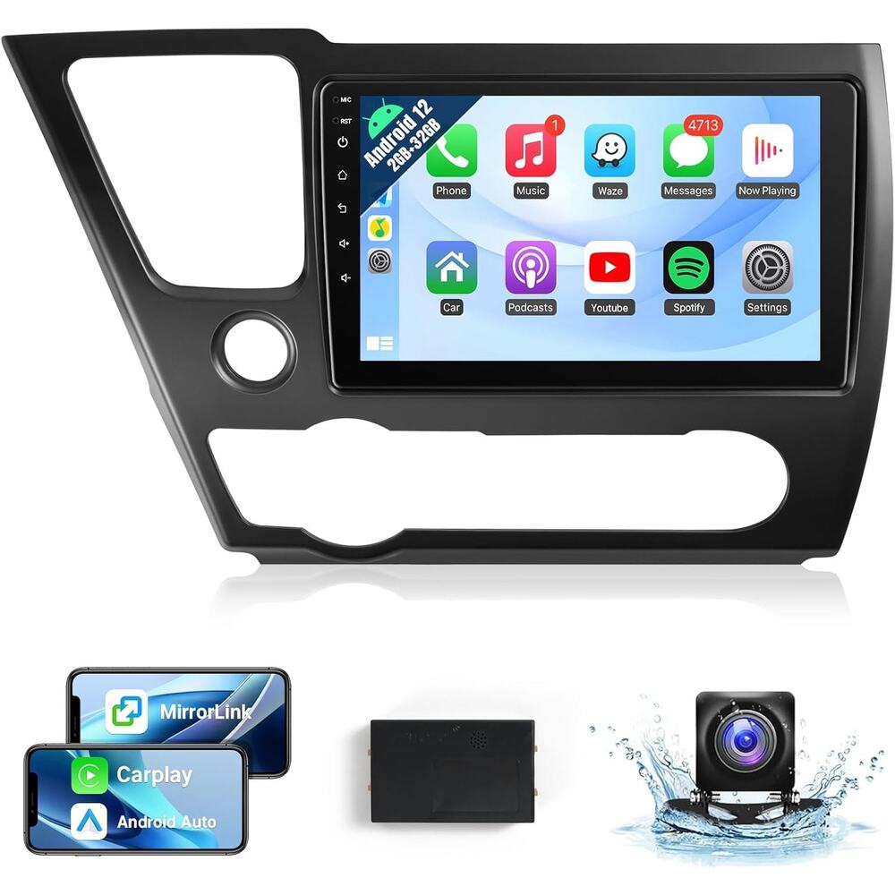 Android Car Radio, Double Din 9" Stereo for 2013-2017 Honda Civic w/Rear Cam